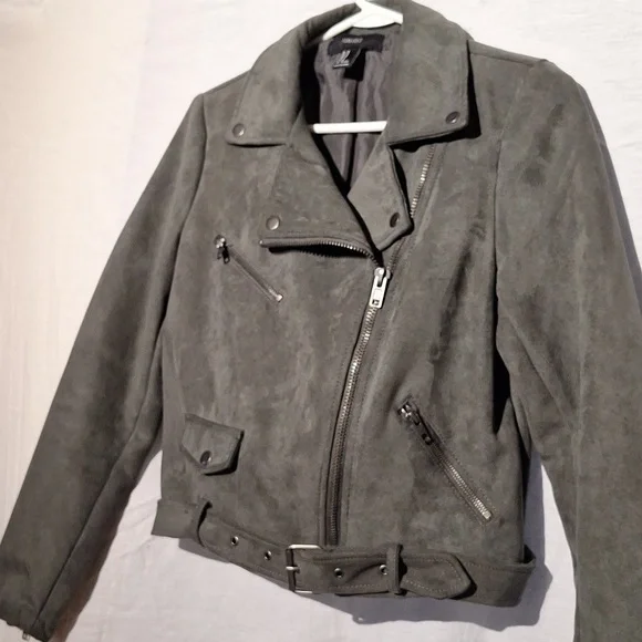 Vintage Bomber Jacket, Faux Suede, Khaki Cropped, Forever 21, Sz 6, NWOT - Picture 9 of 12